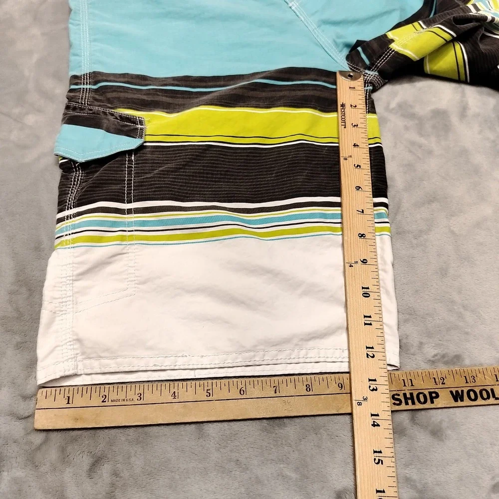 Palmwave Shorts Mens 32x11 Blue Striped Board Cargo Swim Trunks Surf Beachwear